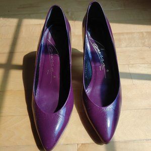 Vintage Purple Leather Pumps Sz7.5m Caressa Made In Spain
